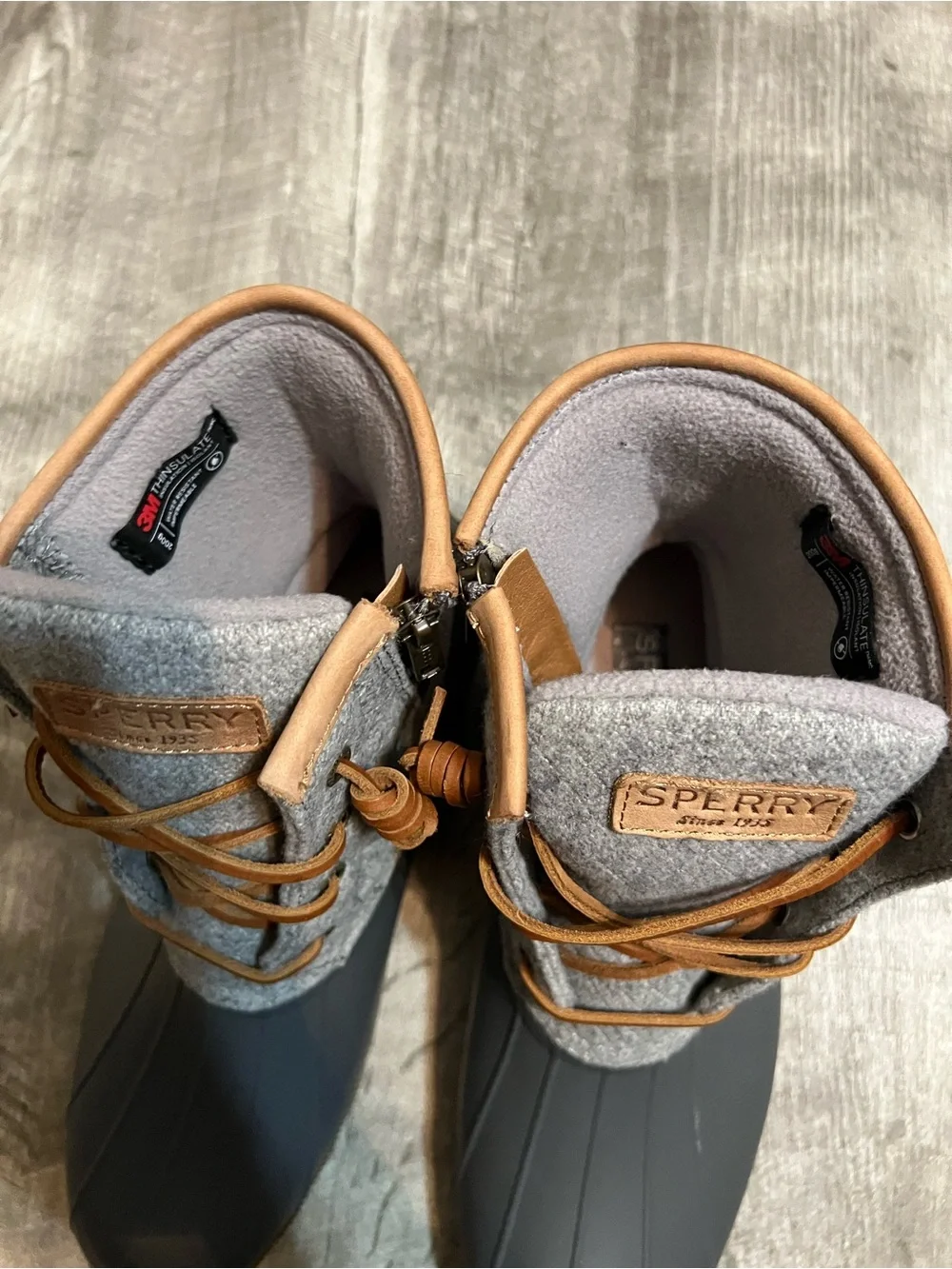 Sperry Gray and Brown Waterproof Wool-Trim Duck Boots